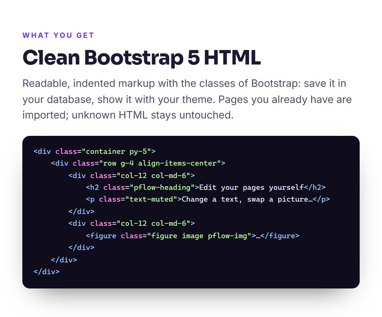The clean Bootstrap 5 HTML written by PageFlow