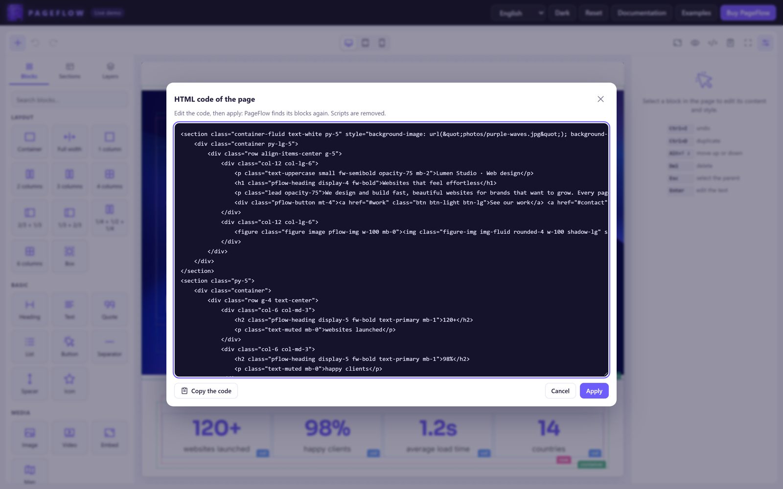 The code view