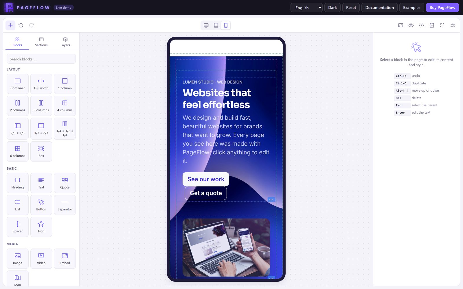 The phone preview of the page
